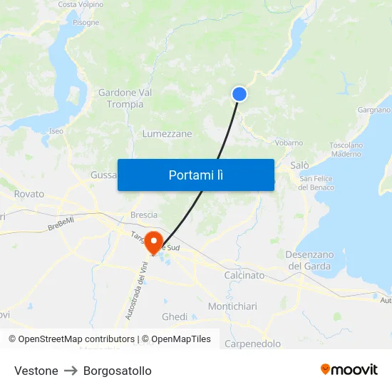 Vestone to Borgosatollo map