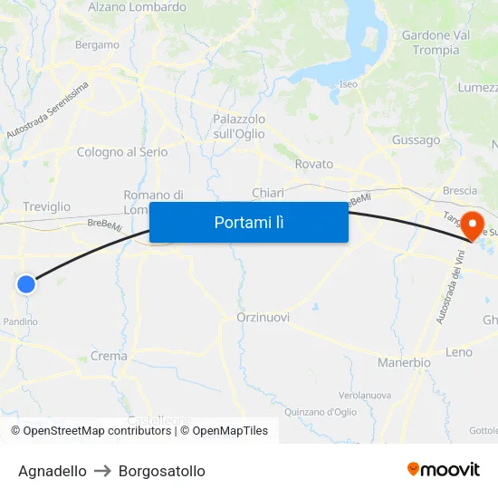 Agnadello to Borgosatollo map