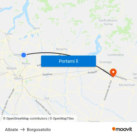 Albiate to Borgosatollo map