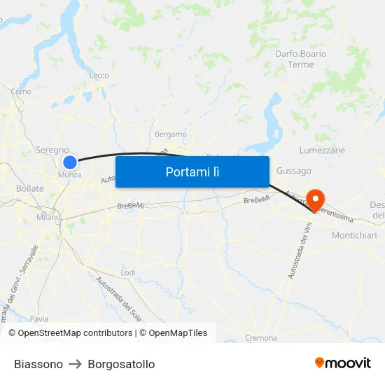 Biassono to Borgosatollo map