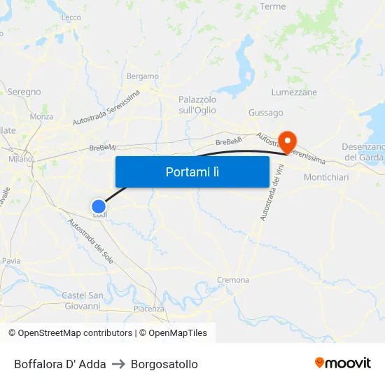Boffalora D' Adda to Borgosatollo map