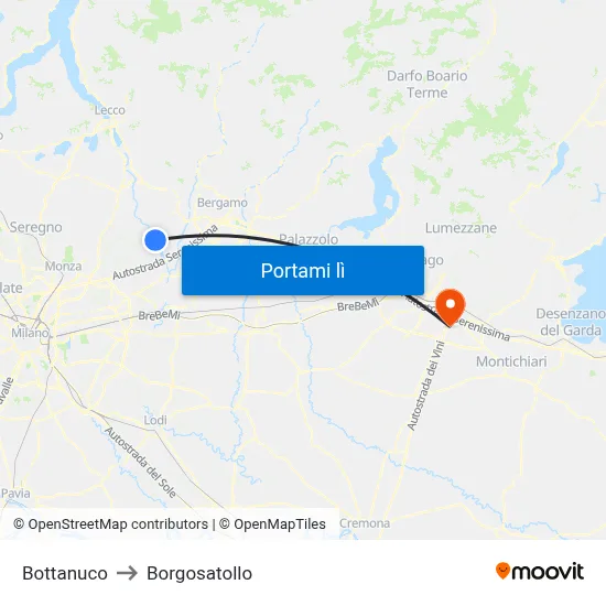 Bottanuco to Borgosatollo map