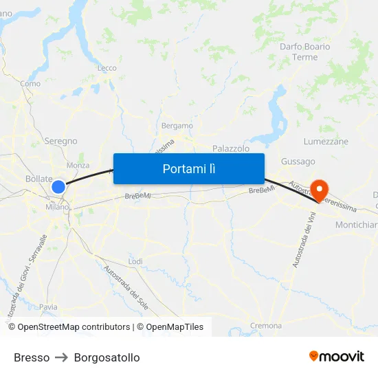Bresso to Borgosatollo map