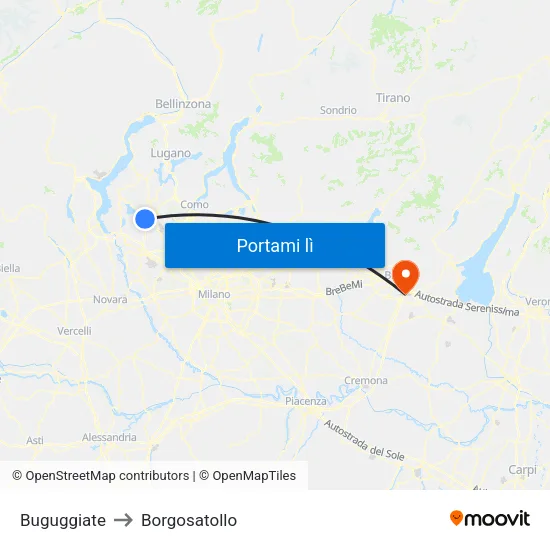 Buguggiate to Borgosatollo map