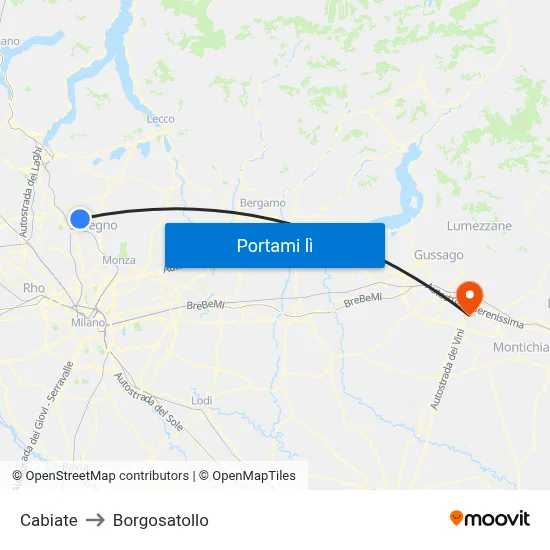 Cabiate to Borgosatollo map