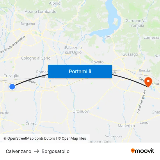 Calvenzano to Borgosatollo map