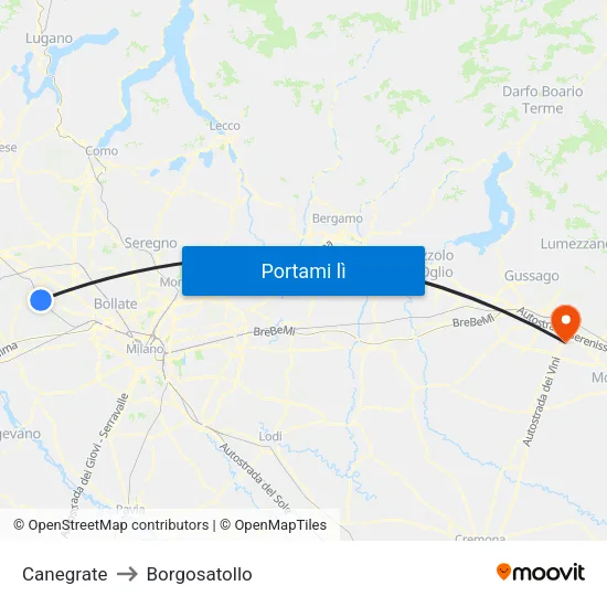 Canegrate to Borgosatollo map