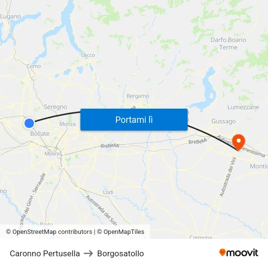 Caronno Pertusella to Borgosatollo map