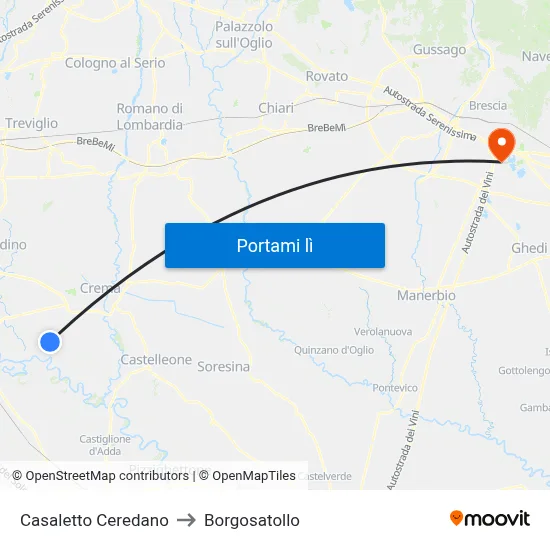 Casaletto Ceredano to Borgosatollo map