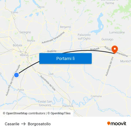 Casarile to Borgosatollo map