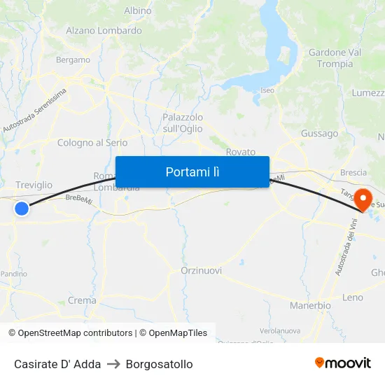 Casirate D' Adda to Borgosatollo map