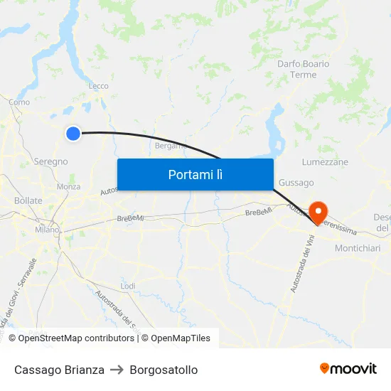 Cassago Brianza to Borgosatollo map