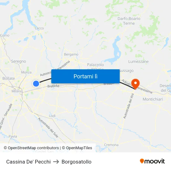 Cassina De' Pecchi to Borgosatollo map