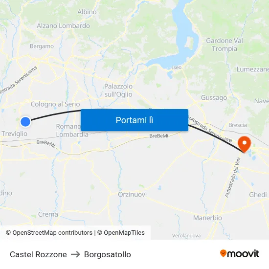 Castel Rozzone to Borgosatollo map