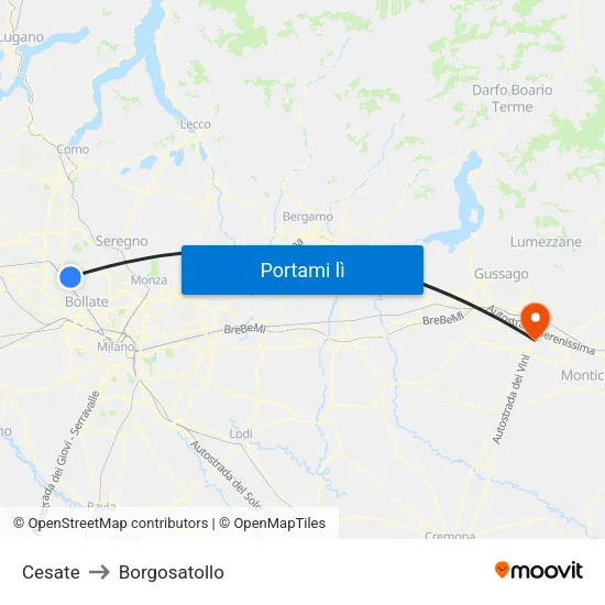 Cesate to Borgosatollo map