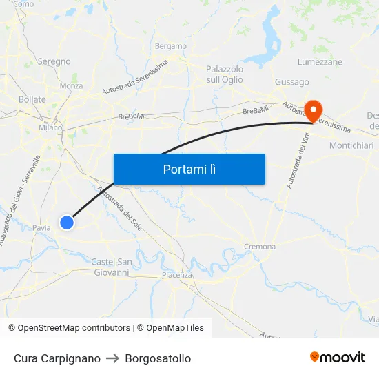 Cura Carpignano to Borgosatollo map