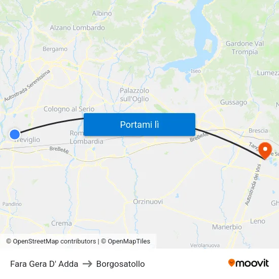 Fara Gera D' Adda to Borgosatollo map