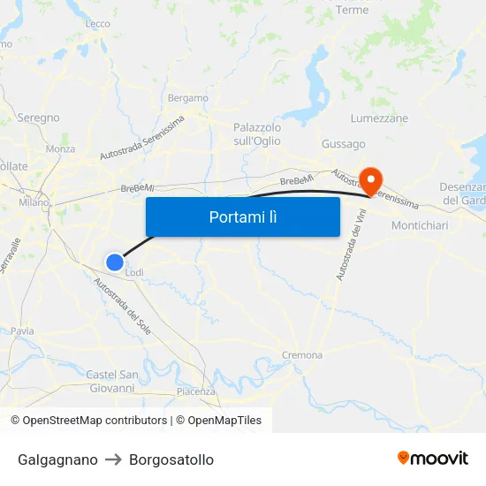 Galgagnano to Borgosatollo map