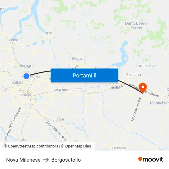 Nova Milanese to Borgosatollo map