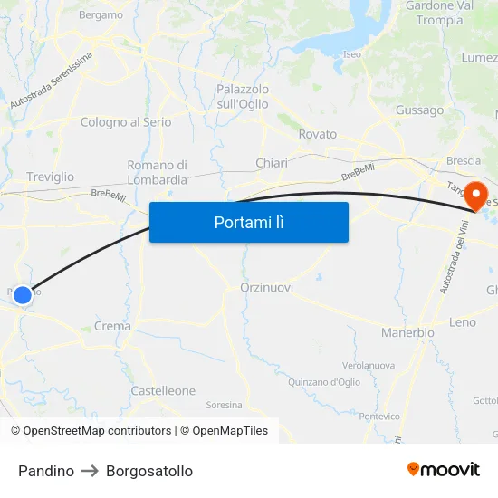 Pandino to Borgosatollo map