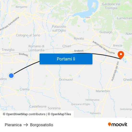 Pieranica to Borgosatollo map