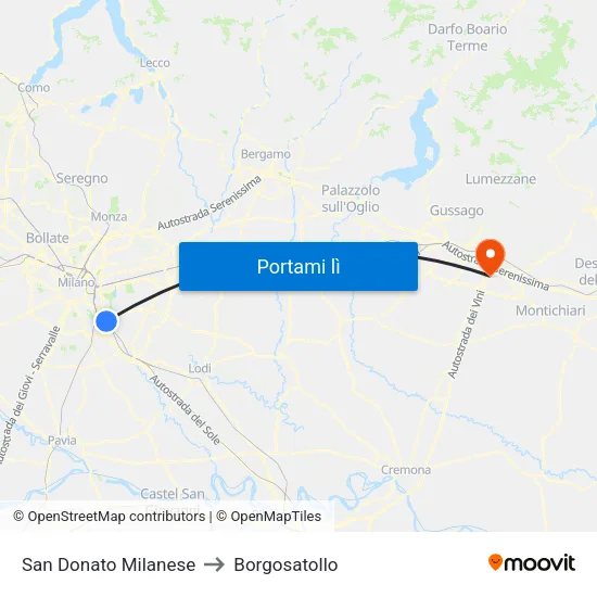 San Donato Milanese to Borgosatollo map