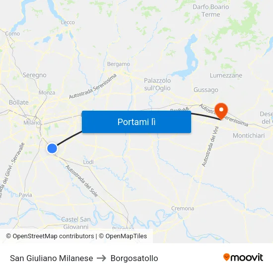 San Giuliano Milanese to Borgosatollo map