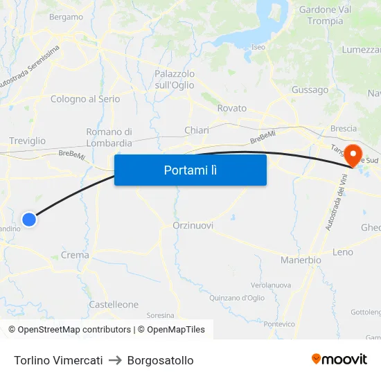 Torlino Vimercati to Borgosatollo map