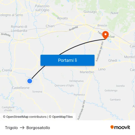 Trigolo to Borgosatollo map