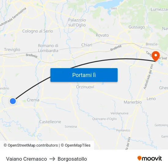Vaiano Cremasco to Borgosatollo map
