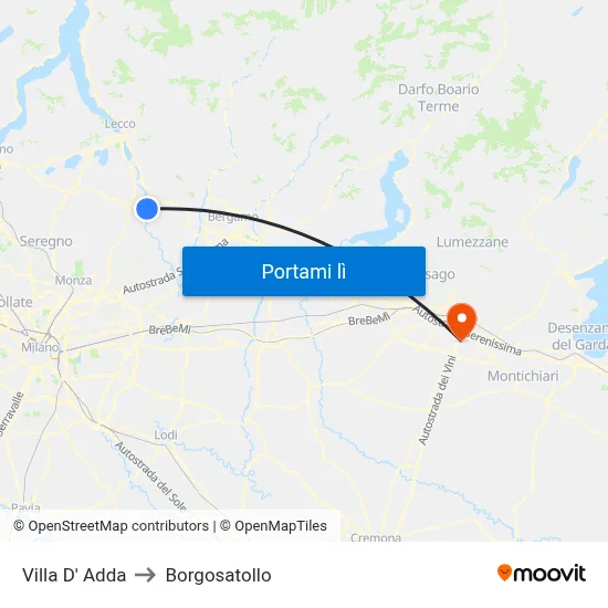Villa D' Adda to Borgosatollo map