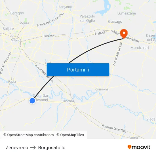 Zenevredo to Borgosatollo map
