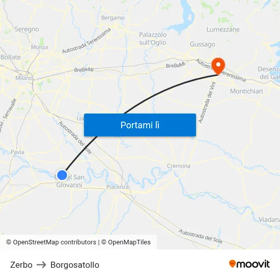 Zerbo to Borgosatollo map