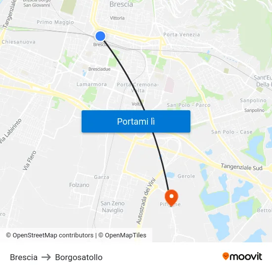 Brescia to Borgosatollo map