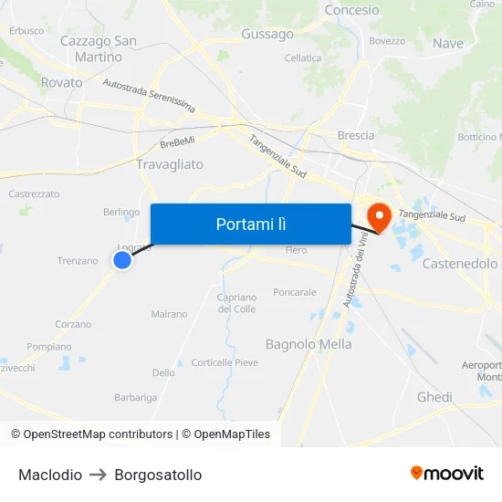 Maclodio to Borgosatollo map