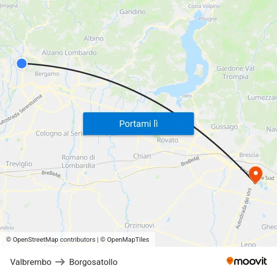 Valbrembo to Borgosatollo map
