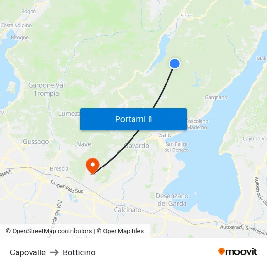 Capovalle to Botticino map