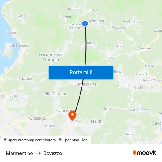 Marmentino to Bovezzo map