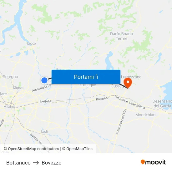 Bottanuco to Bovezzo map