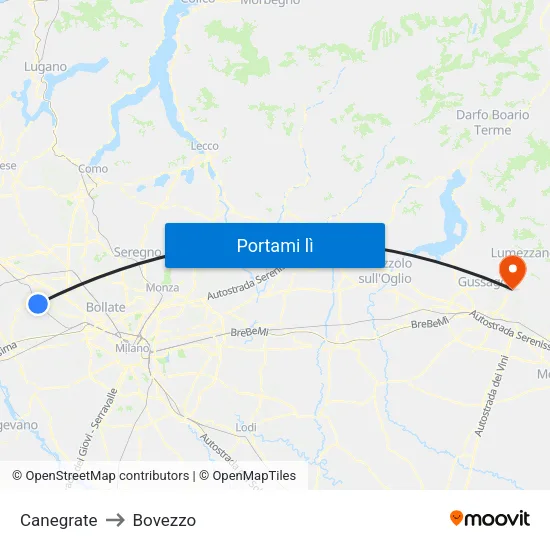 Canegrate to Bovezzo map
