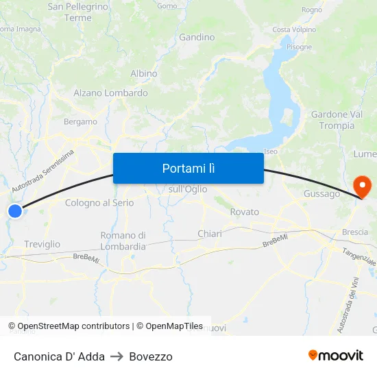 Canonica D' Adda to Bovezzo map