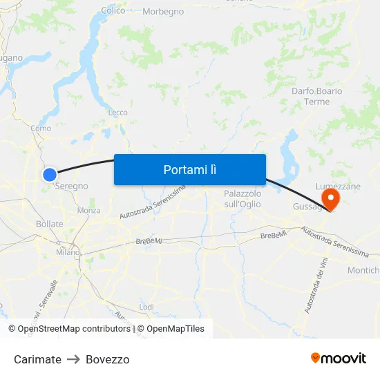Carimate to Bovezzo map
