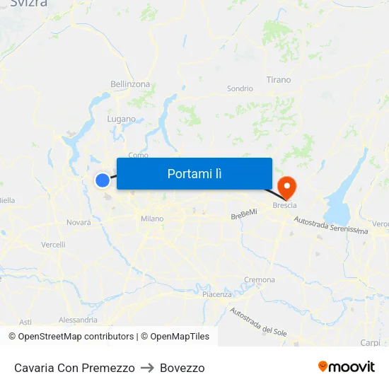 Cavaria Con Premezzo to Bovezzo map