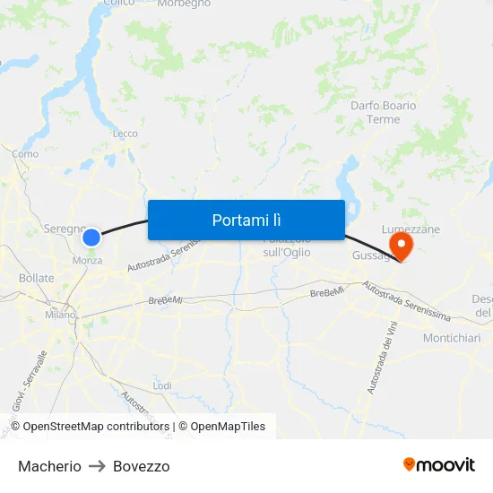 Macherio to Bovezzo map