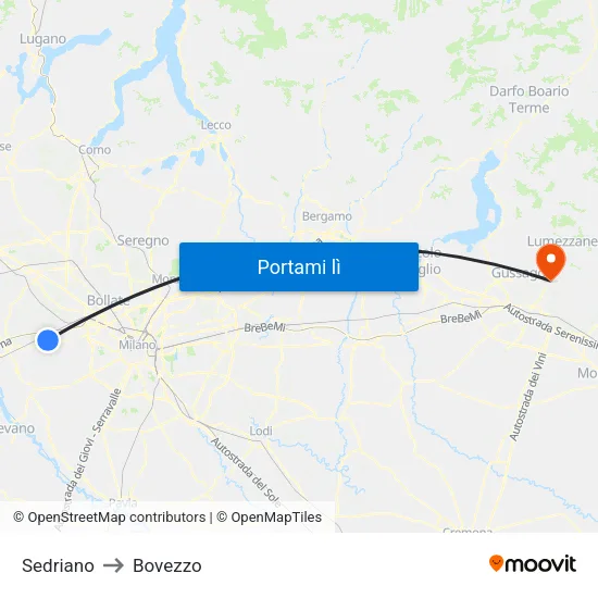 Sedriano to Bovezzo map