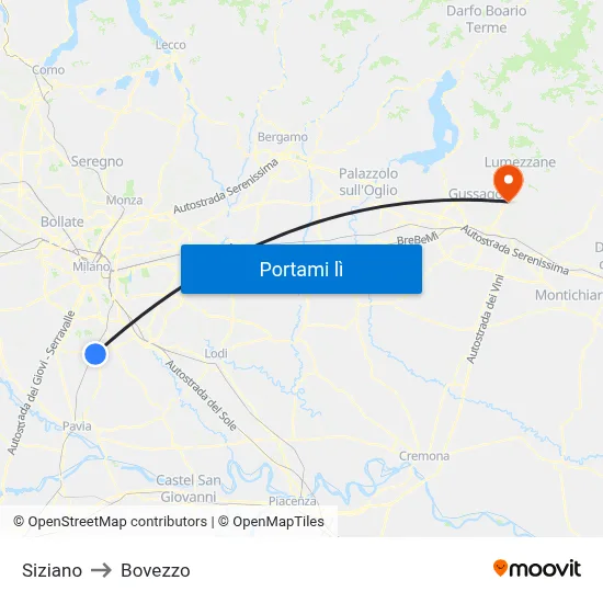 Siziano to Bovezzo map