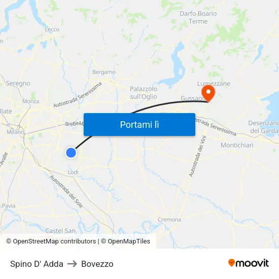 Spino D' Adda to Bovezzo map
