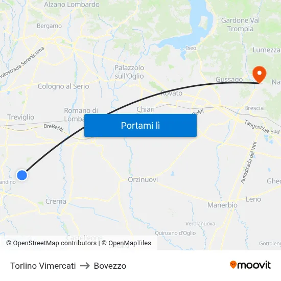 Torlino Vimercati to Bovezzo map