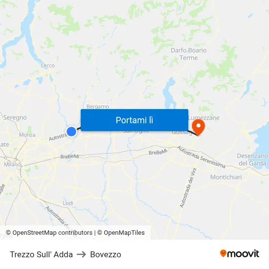 Trezzo Sull' Adda to Bovezzo map