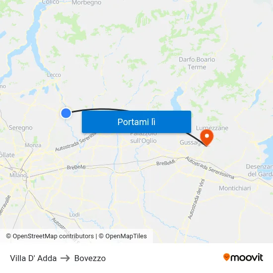 Villa D' Adda to Bovezzo map